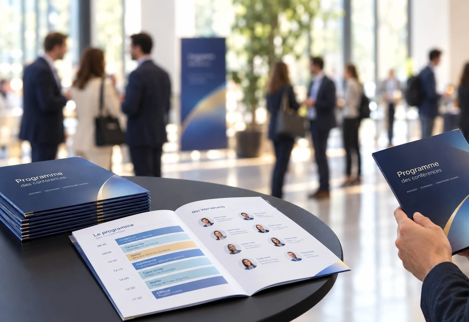 Programme de conférence imprimé consulté lors d'un événement